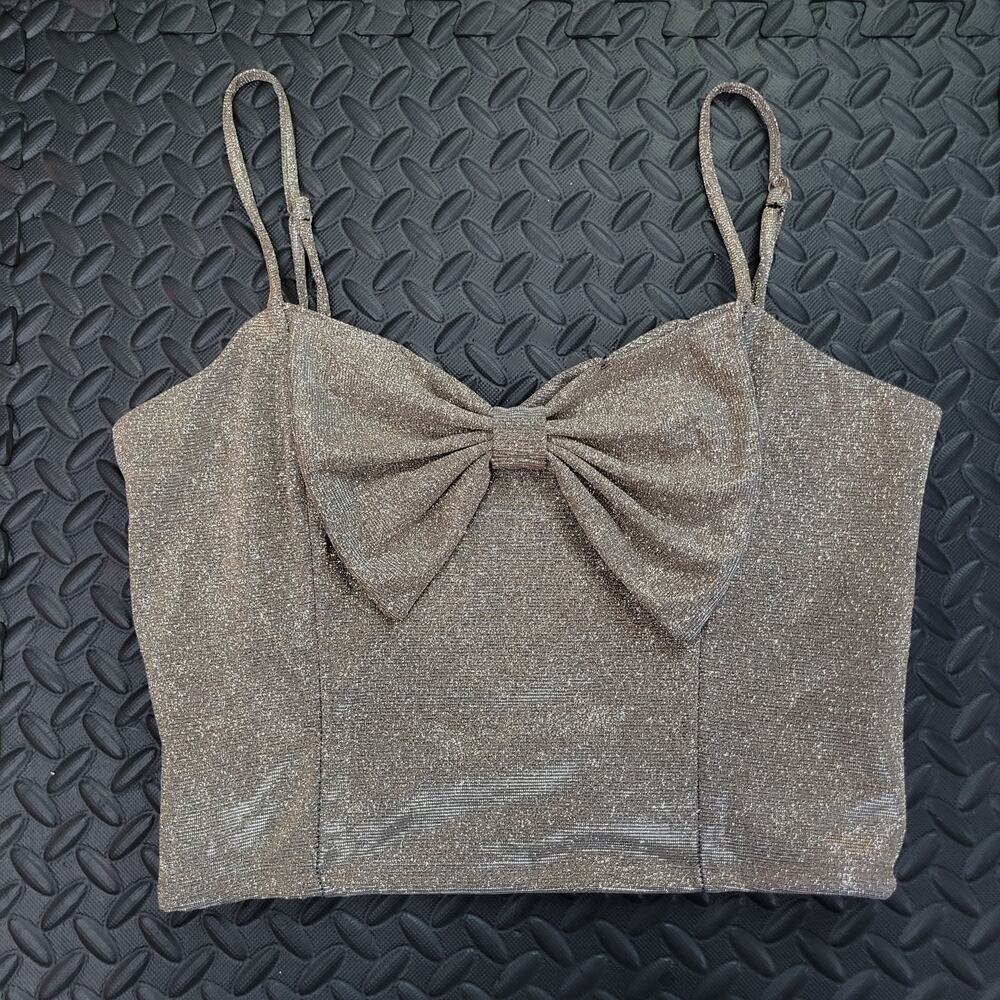 Originality Glitter Bow Crop Top Large Party Festival Rave Birthday Clubbing Y2K